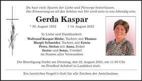 Traueranzeige Gerda Kaspar