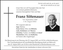 Traueranzeige Franz Sittenauer