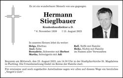 Traueranzeige Hermann Stieglbauer