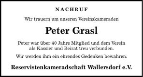 Traueranzeige Peter Grasl