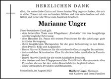 Traueranzeige Marianne Unger