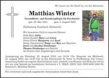 Traueranzeige Matthias Winter