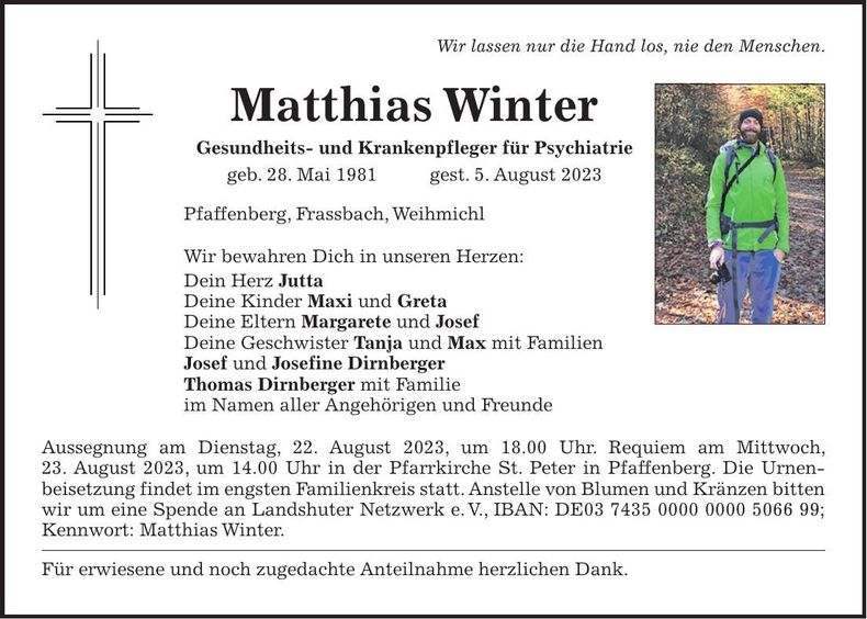Traueranzeige Matthias Winter