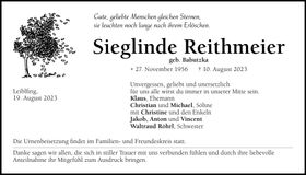 Traueranzeige Sieglinde Reithmeier