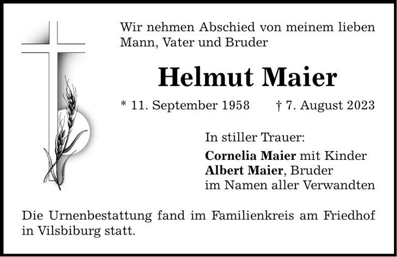 Traueranzeige Helmut Maier