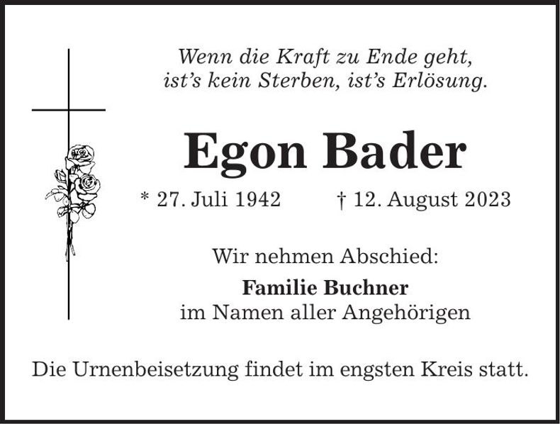 Traueranzeige Egon Bader