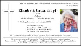 Traueranzeige Elisabeth Grauschopf