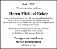 Traueranzeige Michael Ecker
