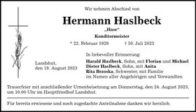 Traueranzeige Hermann Haslbeck