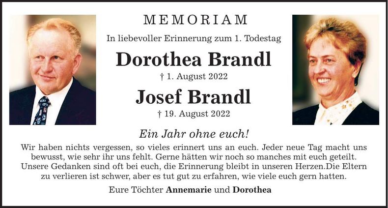 Traueranzeige Dorothea Brandl