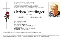 Traueranzeige Christa Treitlinger