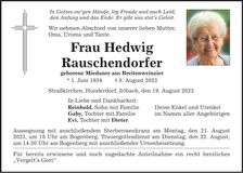Traueranzeige Hedwig Rauschendorfer