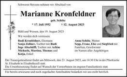 Traueranzeige Marianne Kronfeldner