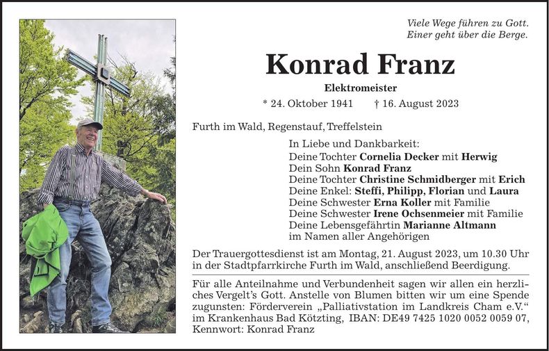 Traueranzeige Konrad Franz