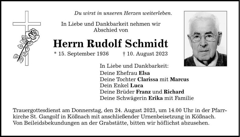 Traueranzeige Rudolf Schmidt