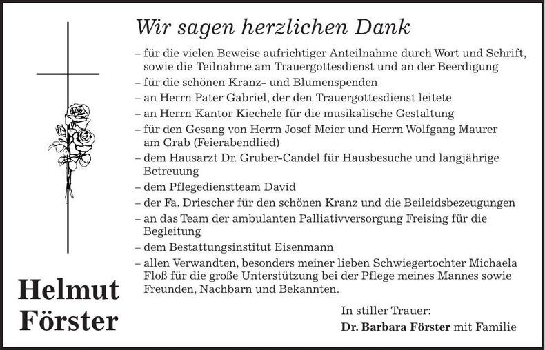 Traueranzeige Helmut Förster