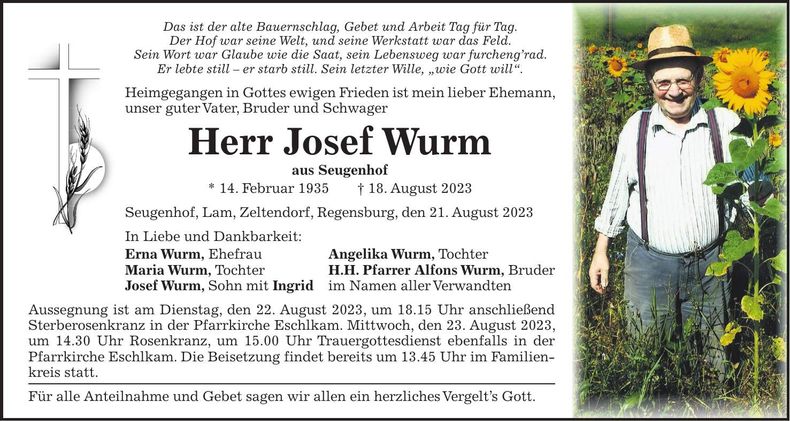 Traueranzeige Josef Wurm