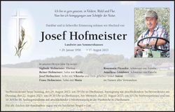 Traueranzeige Josef Hofmeister