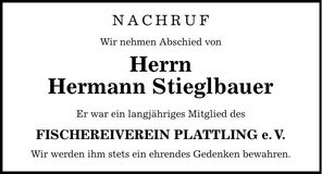 Traueranzeige Hermann Stieglbauer