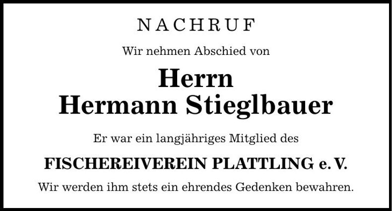Traueranzeige Hermann Stieglbauer