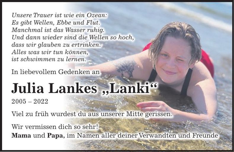 Traueranzeige Karin Lankes