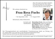 Traueranzeige Rosa Fuchs