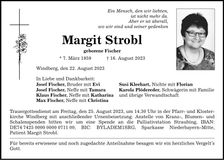 Traueranzeige Margit Strobl
