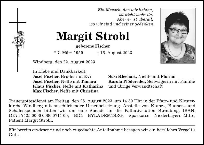 Traueranzeige Margit Strobl