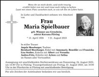 Traueranzeige Maria Spielbauer