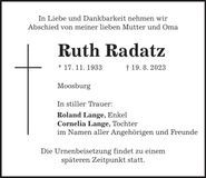 Traueranzeige Ruth Radatz