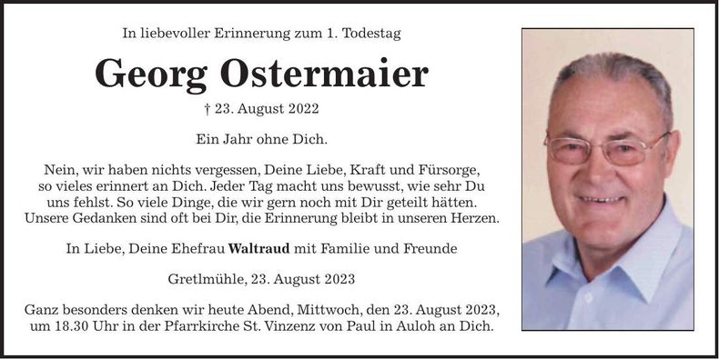 Traueranzeige Georg Ostermeier