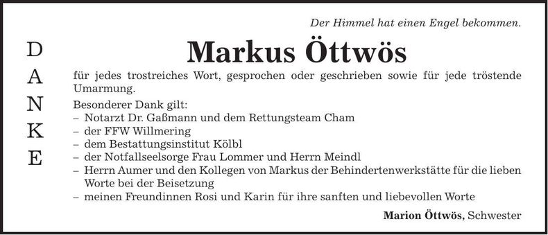 Traueranzeige Markus Öttwös