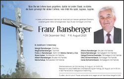Traueranzeige Franz Ransberger