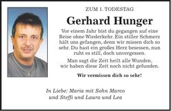 Traueranzeige Gerhard Hunger