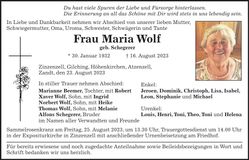 Traueranzeige Maria Wolf