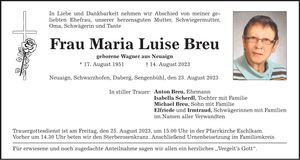 Traueranzeige Marie-Luise Breu