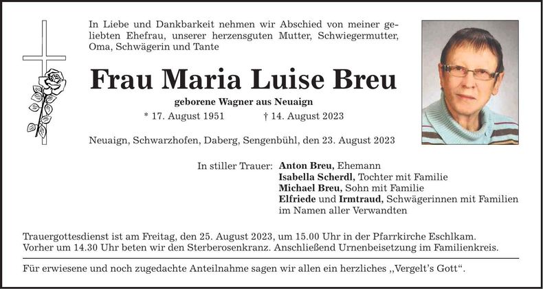 Traueranzeige Marie-Luise Breu