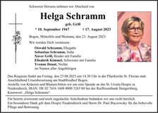 Traueranzeige Helga Schramm