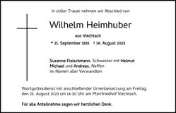 Traueranzeige Wilhelm Heimhuber