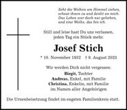 Traueranzeige Josef Stich