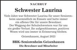 Traueranzeige Laurina Schwester