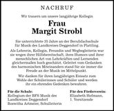 Traueranzeige Margit Strobl