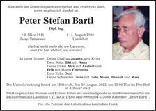 Traueranzeige Peter Stefan Bartl