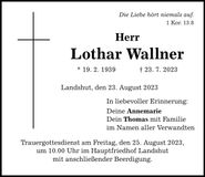Traueranzeige Lothar Wallner