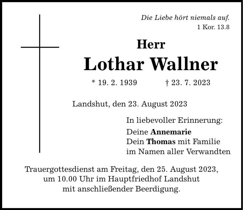 Traueranzeige Lothar Wallner