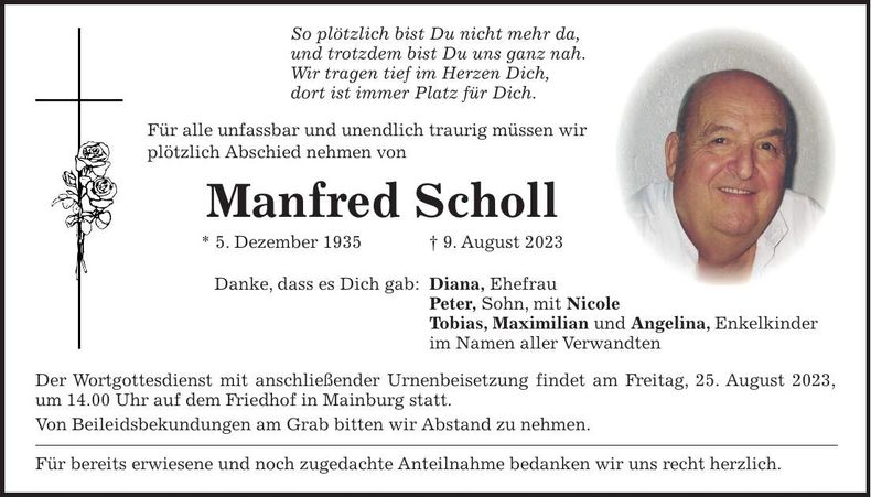 Traueranzeige Manfred Scholl