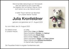 Traueranzeige Julia Kronfeldner
