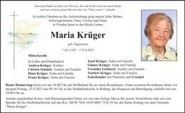 Traueranzeige Maria Krüger