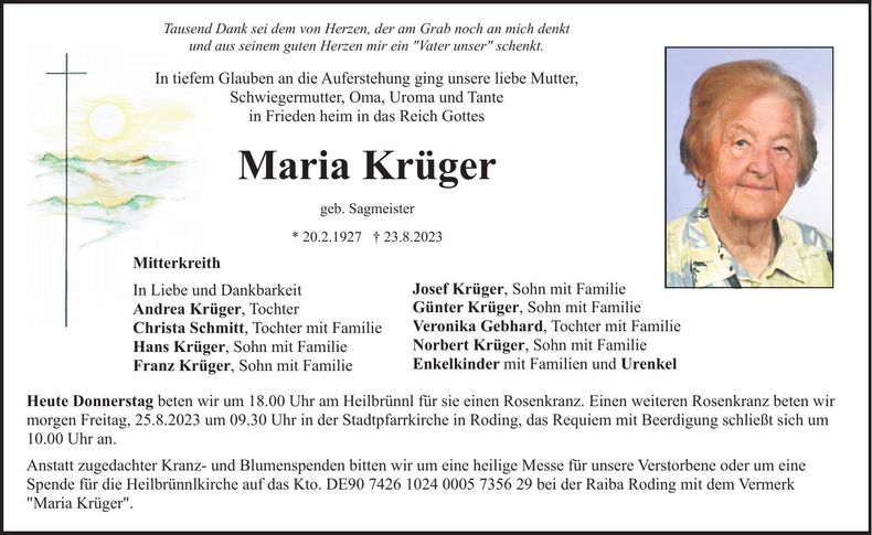 Traueranzeige Maria Krüger