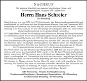 Traueranzeige Hans Schreier